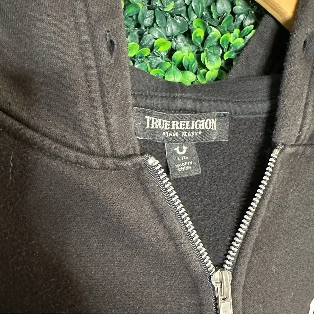 VTG Y2K True Religion Black Buddha Graphic Hoodie Sweatshirt Zip Up Sz L